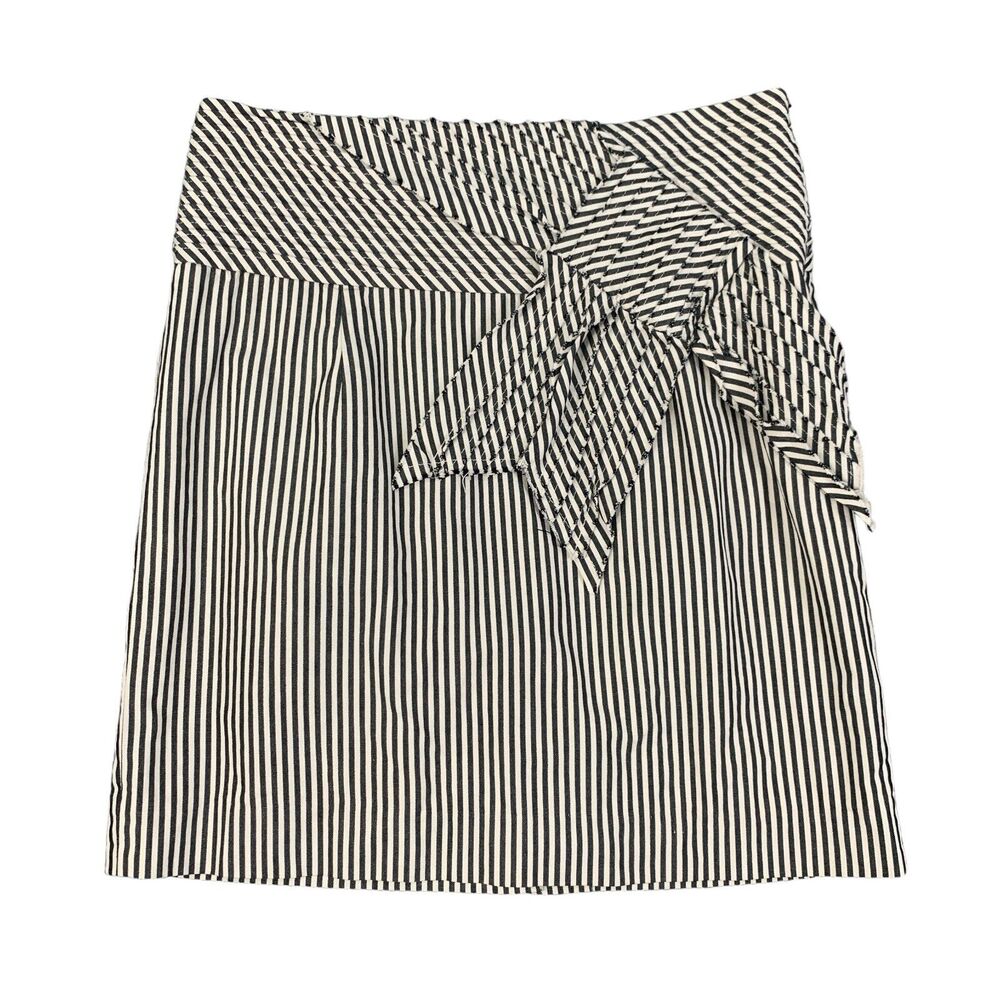 Care Me Purr Skirt Womens 6 Black Cream Pintuck Big Bow Striped Anthropologie